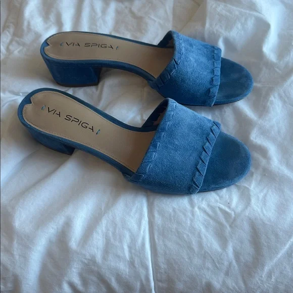 Via Spiga Blue Sandals Slide Stacked Heel Casual Shoes - Picture 1 of 5